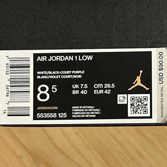Size 8.5 - Air Jordan 1 Low Court Purple OG Men's 553558-125 RARE - Picture 8 of 8